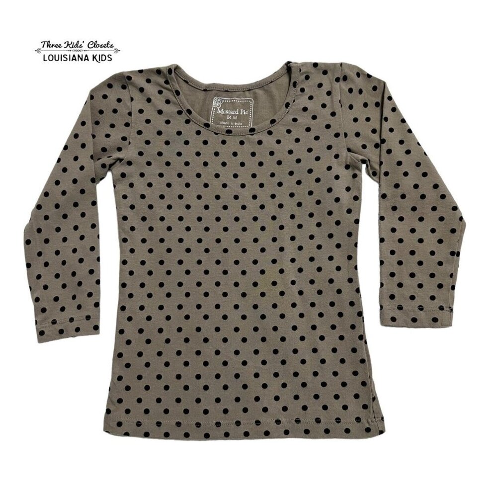 Persnickety 24m Taupe & Black Polkadot Top